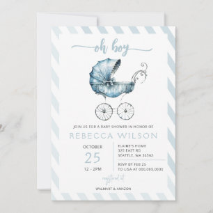 Invitation Oh Boy Blue Stroller Pram Boy Baby shower