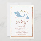 Invitation Oh Boy Boho Baby shower de cigogne (Devant)