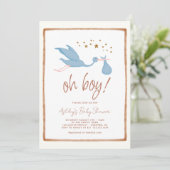 Invitation Oh Boy Boho Baby shower de cigogne (Debout devant)