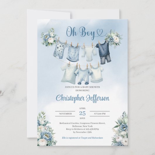 Invitation Oh Boy Boho Baby Vêtements Baby shower de ligne (Devant)