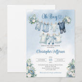 Invitation Oh Boy Boho Baby Vêtements Baby shower de ligne (Devant / Derrière)
