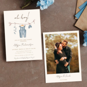 Invitation Oh Boy Boho bébé vêtements bleu baby shower