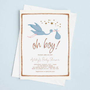 Invitation Oh Boy Boho Cigogne Baby Shower