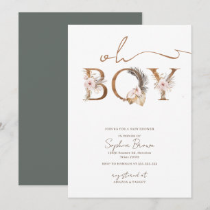 Invitation Oh Boy Boho Fleurs tropicales Baby shower garçon