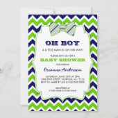Invitation OH BOY Bow cravate baby shower / chevron vert mari (Devant)