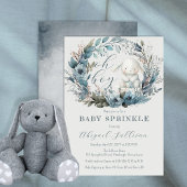 Invitation Oh Boy Bunny Lapin Couronne Fleurie Bleue Baby Sho