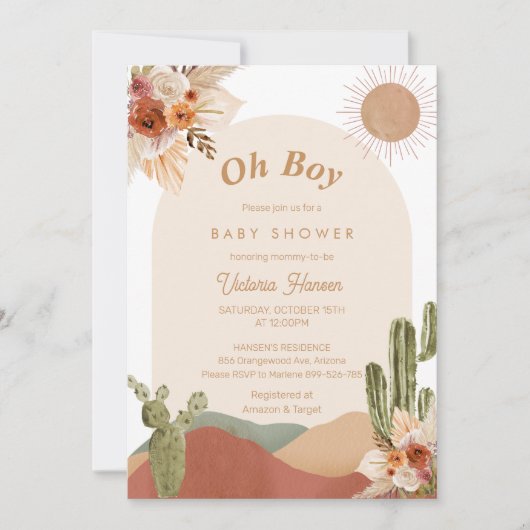 Invitation Oh Boy Cactus Baby shower du désert Sud-Ouest (Devant)