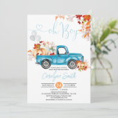 Invitation Oh Boy Citrouille Blue Truck Baby shower d'automne (Debout devant)