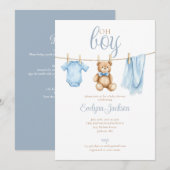 Invitation Oh Boy Clothesline Baby Shower All In One (Devant / Derrière)