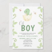 Invitation Oh Boy Code QR Dinosaure Vert Mignon Baby Shower (Devant)