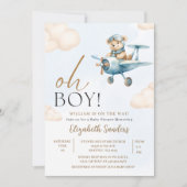 Invitation Oh Boy, Cute Bear Baby shower boy (Devant)