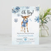 Invitation Oh Boy Cute Blue Deer Snowflake Baby Boy douche (Debout devant)