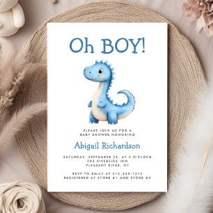 Invitation Oh Boy Cute Blue Dinosaur Baby shower