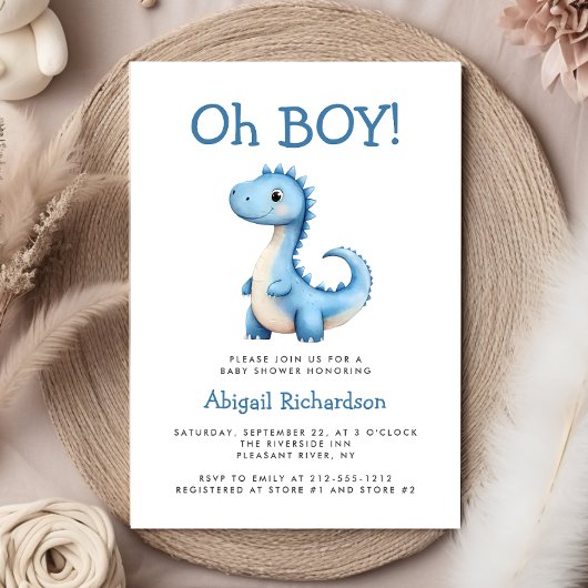 Invitation Oh Boy Cute Blue Dinosaur Baby shower