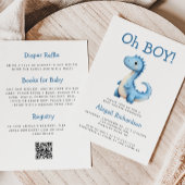 Invitation Oh Boy Cute Blue Dinosaur QR Code Baby shower