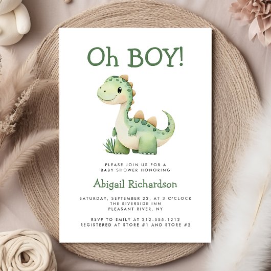 Invitation Oh Boy Cute Green Dinosaur Baby shower
