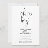 Invitation Oh Boy Cute Heart Script Baby shower photo (Devant)