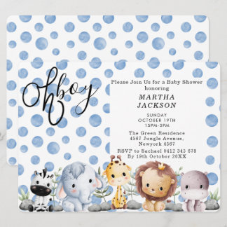 Invitation Oh boy cute Safari animal greenery boy baby shower