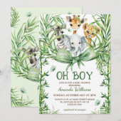 Invitation Oh Boy Cute Safari Animaux Baby shower (Devant / Derrière)