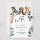 Invitation Oh Boy Cute Safari Animaux Baby shower verdoyant (Devant)