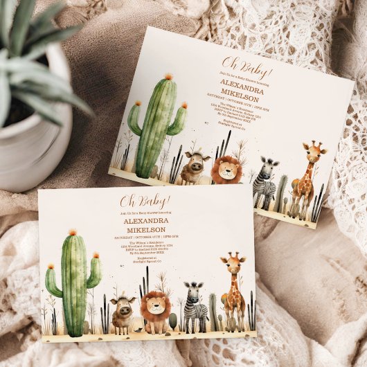 Invitation Oh Boy Cute Safari Baby shower de verdure animal
