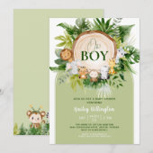 Invitation Oh Boy Cute Safari Jungle Baby shower d'aquarelle (Devant / Derrière)