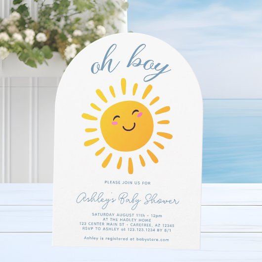 Invitation Oh Boy Cute Sunshine Baby shower bleu