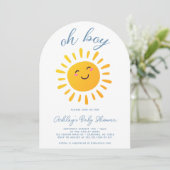 Invitation Oh Boy Cute Sunshine Baby shower bleu (Debout devant)