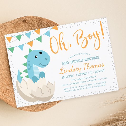 Invitation Oh Boy Dinosaur Baby shower