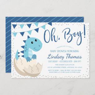 Invitation Oh Boy Dinosaur Baby shower bleu marine