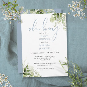 Invitation Oh Boy Dusty Blue Greenery Baby Shower