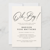 Oh Boy écriture moderne bleu poussiéreux Invitatio