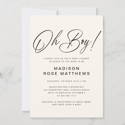Invitation Oh Boy écriture moderne bleu poussiéreux Invitatio (Devant)