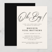 Invitation Oh Boy écriture moderne bleu poussiéreux Invitatio (Devant / Derrière)