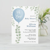 Invitation Oh Boy Eucalyptus Baby Shower Blue Balloon   (Debout devant)