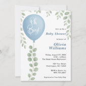 Invitation Oh Boy Eucalyptus Baby Shower Blue Balloon PHOTO (Devant)