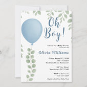 Invitation Oh Boy Eucalyptus Baby shower de ballons vertes (Devant)