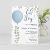 Invitation Oh Boy Eucalyptus Blue Balloon Baby Shower (Debout devant)