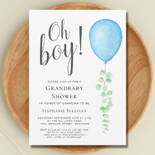 Invitation Oh Boy Eucalyptus Blue Balloon grand Baby shower