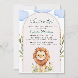 Invitation “Oh Boy !” Fête de bébé Lion avec feuillage