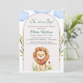 Invitation “Oh Boy !” Fête de bébé Lion avec feuillage (Debout devant)