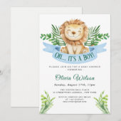 Invitation “Oh Boy!” Fête de Bébé Lion dans la Verdure (Devant / Derrière)