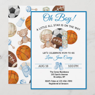 Invitation Oh Boy Fête de Bébé Sport Toutes Étoiles