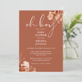 Invitation Oh Boy Floral Rustique Baby Shower Automne (Debout devant)
