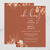 Invitation Oh Boy Floral Rustique Baby Shower Automne (Devant / Derrière)