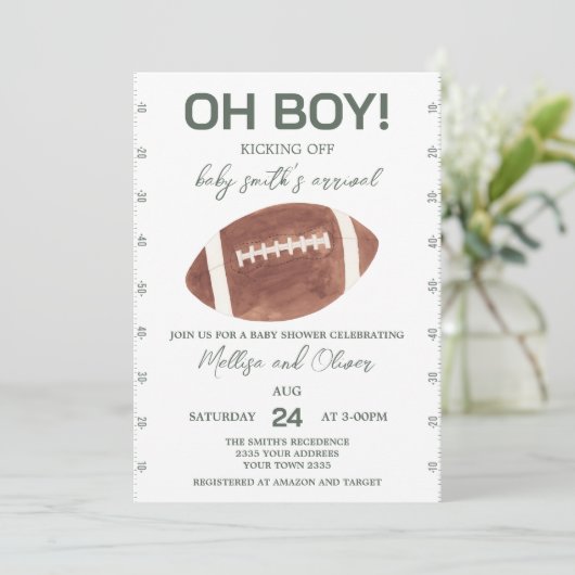Invitation Oh Boy Football Baby Shower (Debout devant)