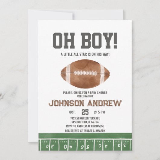 Invitation Oh Boy Football Baby shower garçon (Devant)