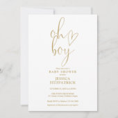 Invitation Oh Boy Gold Heart Script Boy Photo Baby shower (Devant)