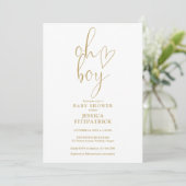 Invitation Oh Boy Gold Heart Script Boy Photo Baby shower (Debout devant)