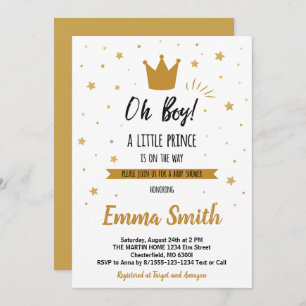 Invitation Oh Boy Gold Stars Golden Crow Baby shower